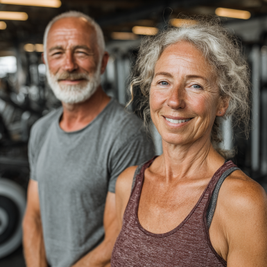 Група людей старшого віку займається йогою на природі